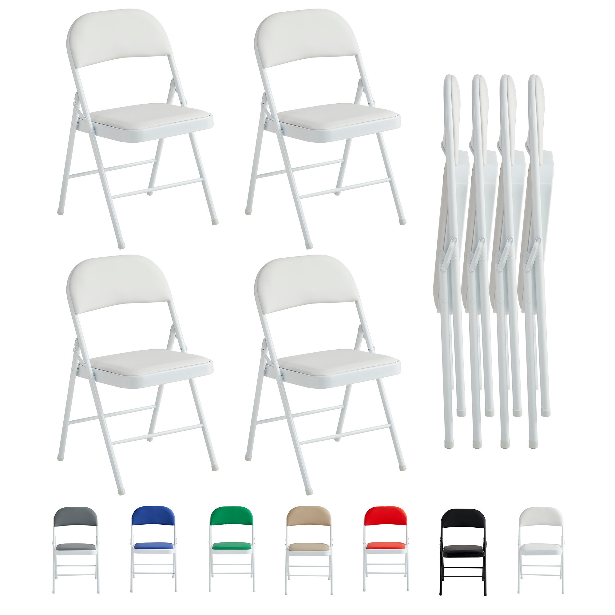 Image of Mcc Direct 4pcs Folding Chair Set, Made Of Artificial Leather, With Metal Frame And Padded Seat, Easy To Fold And Store For Home, Office, Dining Room, And Reception.