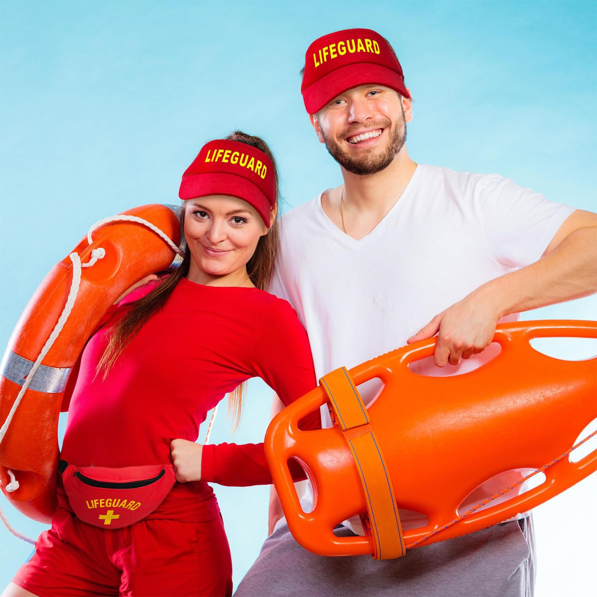 Unisex Red Lifeguard Visor Hat & Bum Bag Set