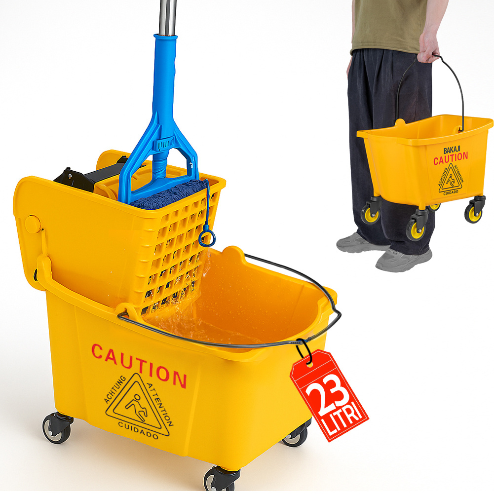 TEMU BAKAJI Carrello per Pulizie Professionale con Secchio Lavapavimenti per , Carrello Pulizie con Strizzatore e Pannello di Separazione, e 4 Ruote