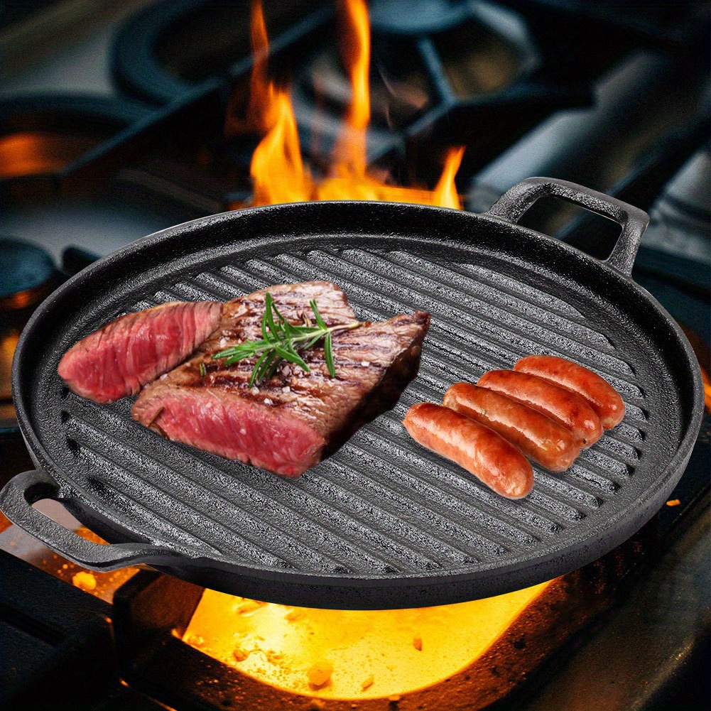 TEMU 31*31*3 Cast Iron Frying Pan, Cast Iron Baking Pan, Outdoor Camping Cast Iron Frying Pan, Flat Pan, Barbecue Frying Pan, Cooking Steak Pan With