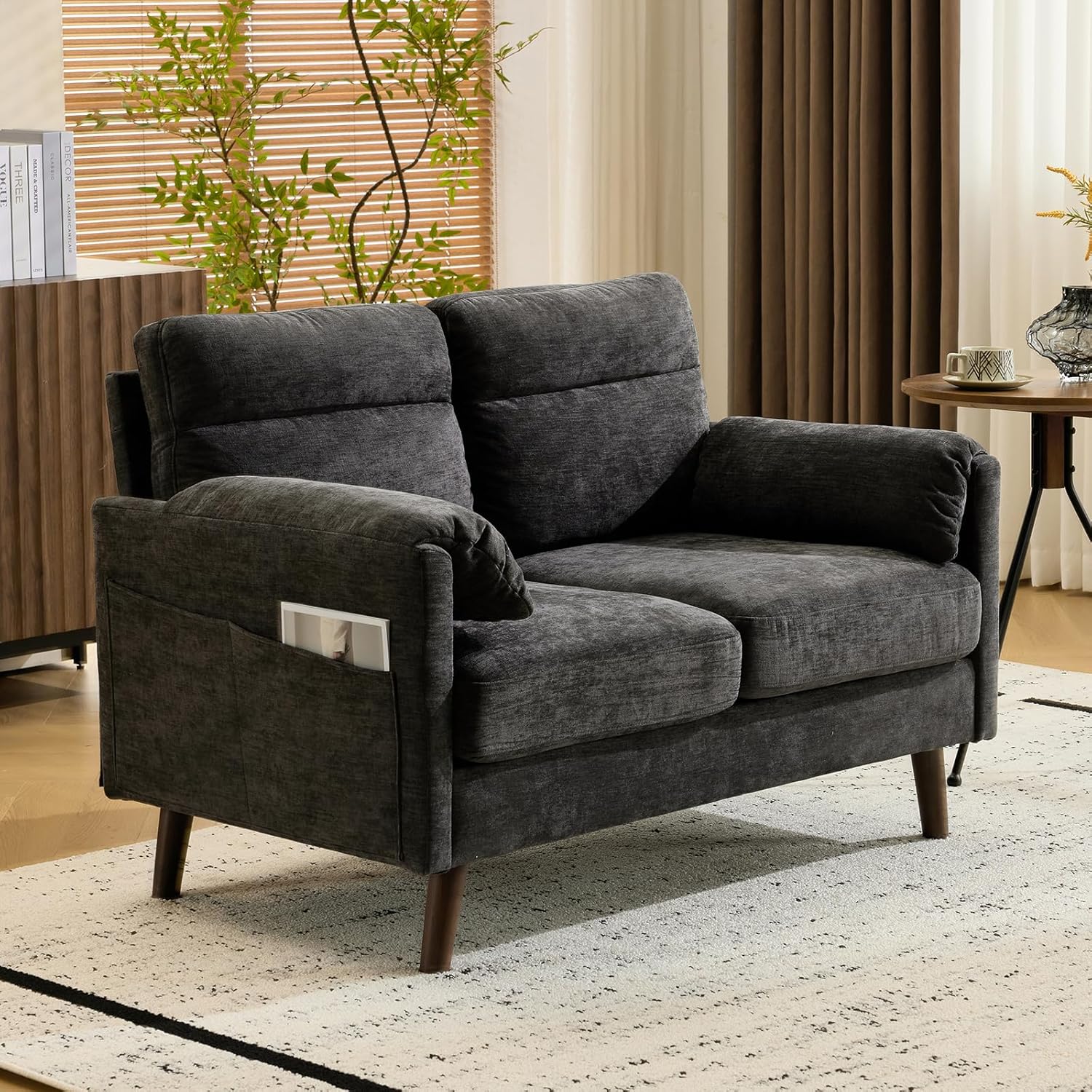 E-shop Bonnlo Sofa 2 Sitzer klein, 125cm Couch mini, Kleine Stoffcouch mit weichen Armlehnen, Kleines Sofa für Büro, Wohnzimmer, Schlafzimmer und