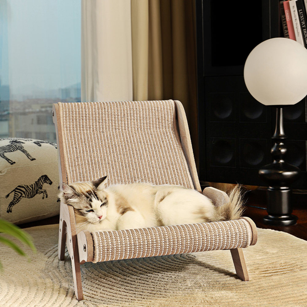 TEMU Cat Chair Bed, 2-in-1 Cat Scratching Chair Wooden Pet Sisal Scratcher, Pet Bed Sofa Cat Scratcher Lounge Bed For Furniture Protection, Cat