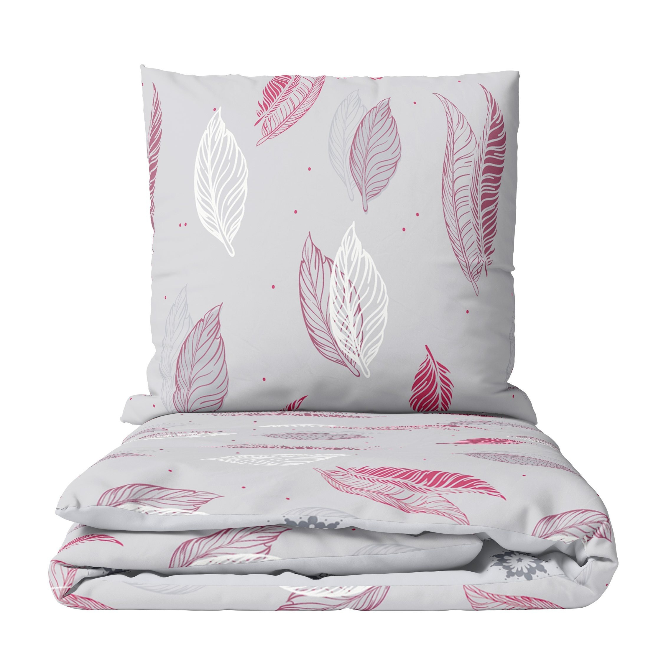 E-shop Bettwäsche Fleece Winter Federn Punkte Grau Rot in vielen Größen kuschelig weich Feder Design Reißverschluss warm Bezug Kissen 80x80 cm