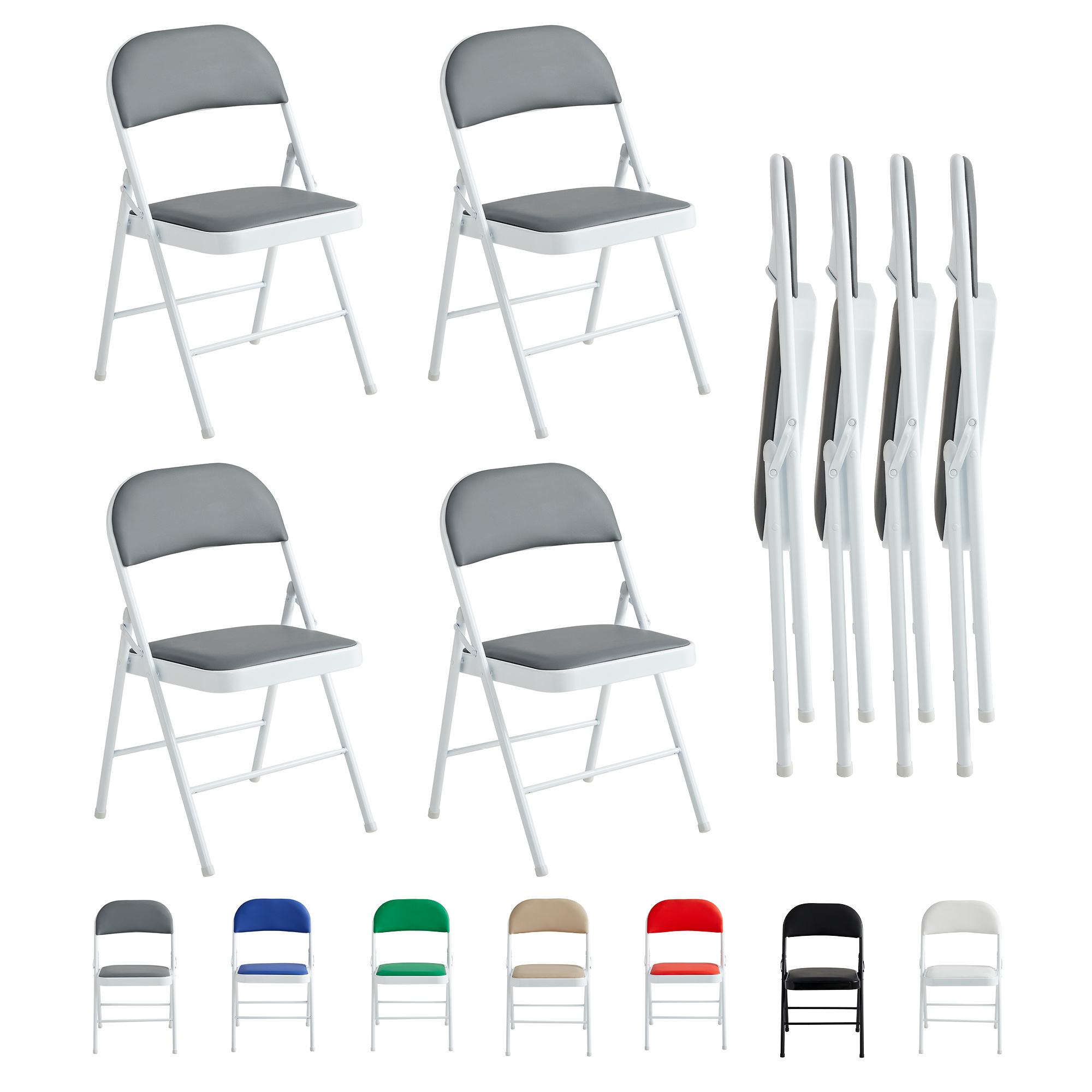 TEMU Mcc Direct 4pcs Folding Chair Set, Made Of Artificial Leather, With Metal Frame And Padded Seat, Easy To Fold And Store For Home, Office, Dining