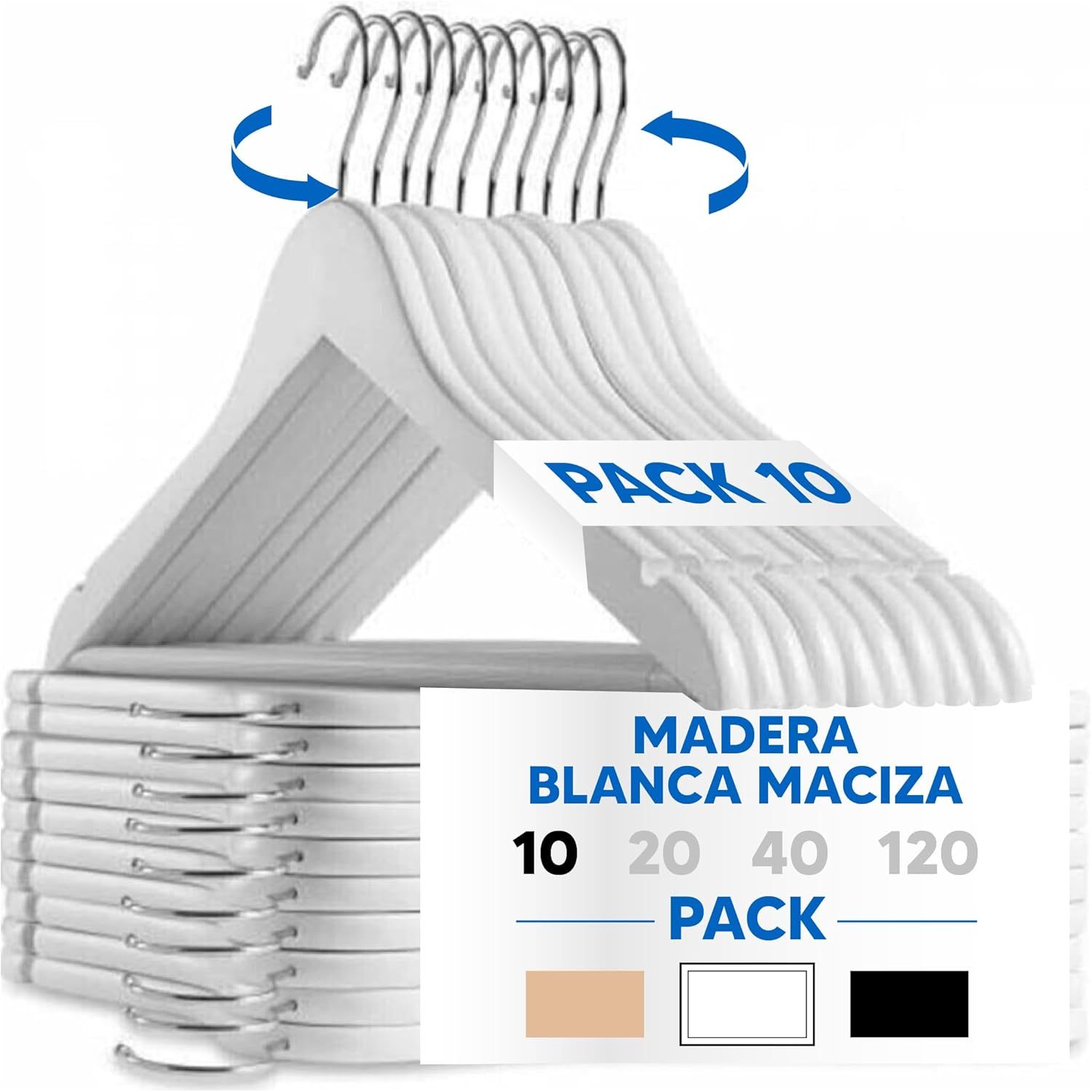 TEMU 10x Perchas Blancas de Madera para Ropa - Perchas de Madera con Gancho Giratorio - Perchas para Pantalones, Camisa, Traje, Vestidos - Colgadores