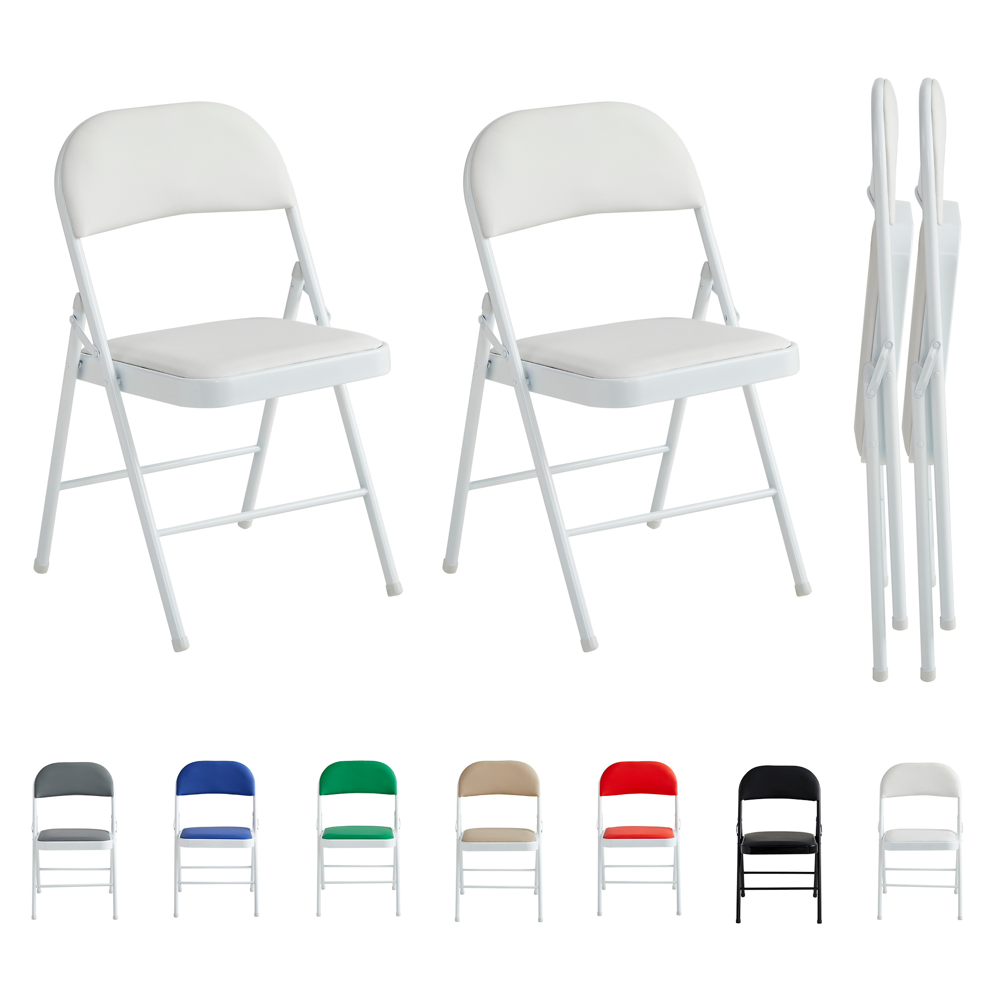 TEMU Conjunto de sillas plegables de 2 piezas MCC Direct, de cuero artificial, con metálico y asiento acolchado, fácil de plegar y almacenar para