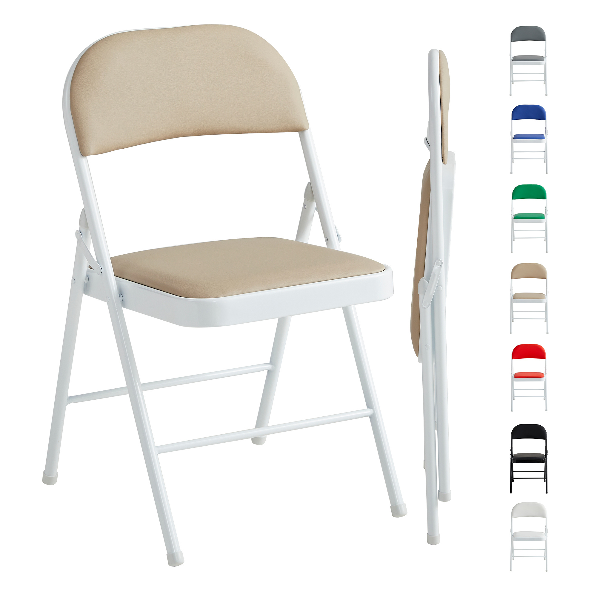 TEMU 1 Pieza Silla Plegable de Cuero Sintético con Estructura Metálica y Asiento Acolchado, Fácil de Doblar y Guardar para Hogar, Oficina, Comedor y