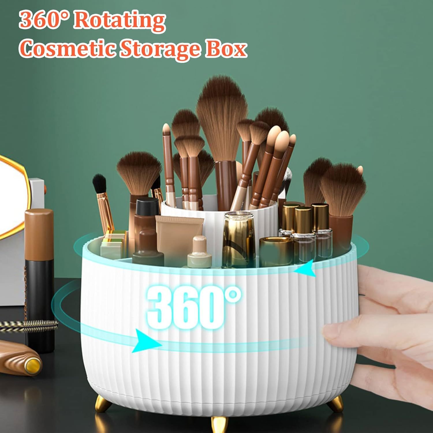 TEMU Round Cosmetic Storage Display Box Makeup Organiser, Cosmetic Organiser With 360 Degree Rotating, Large Capacity Revolving Makeup Cosmetic Brush