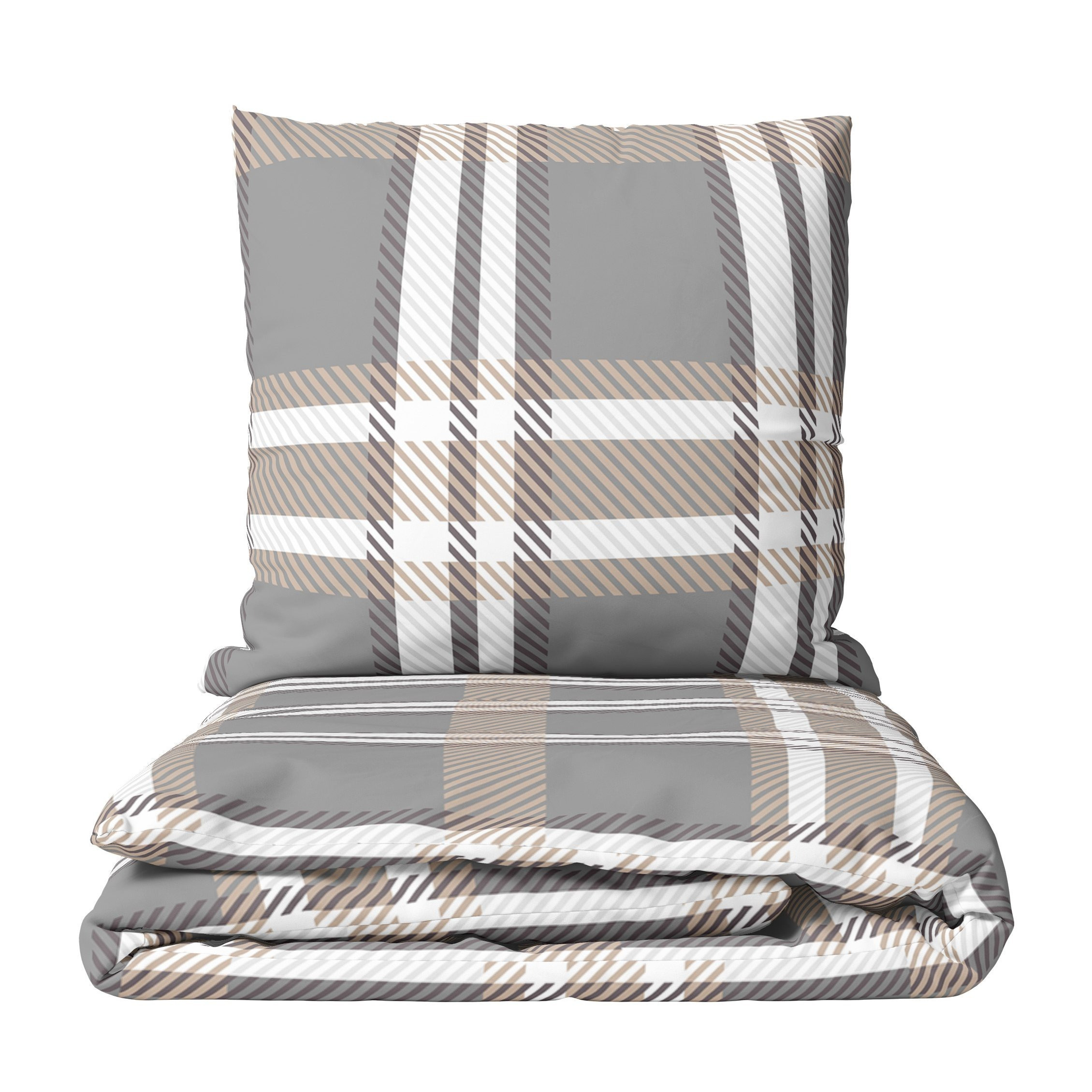 E-shop Bettwäsche Fleece Winter Kästchen Streifen Grau Beige in vielen Größen kuschelig weich Karo Design Reißverschluss warm Kissenbezug 80x80 cm