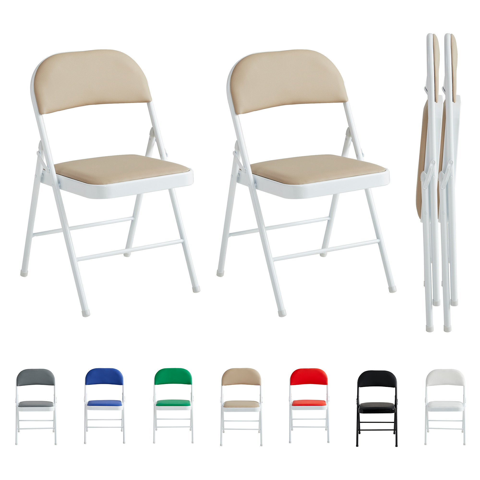 TEMU Mcc Direct 2pcs Folding Chair Set, Made Of Artificial Leather, With Metal Frame And Padded Seat, Easy To Fold And Store For Home, Office, Dining