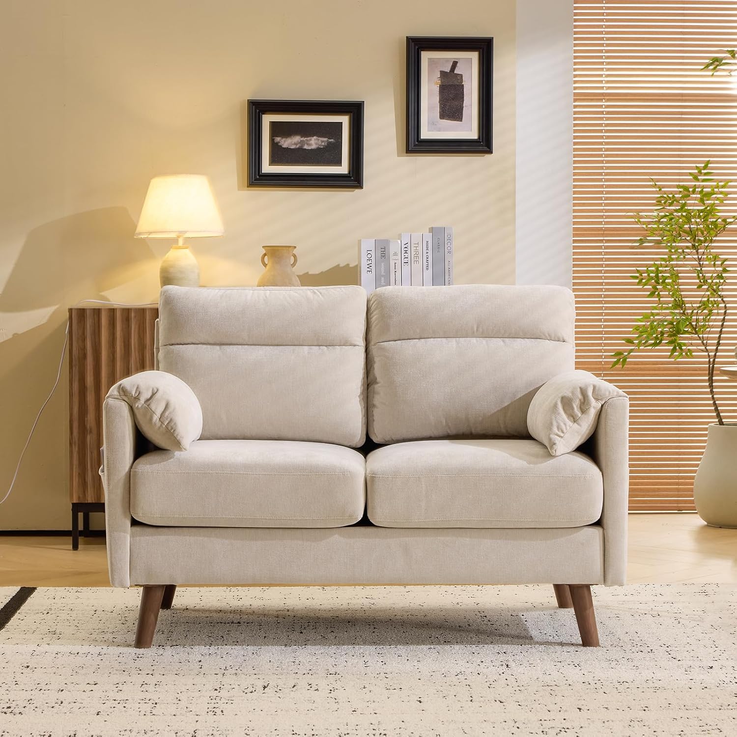Bonnlo 2-seater Small Sofa, 125cm Mini Couch, Compact Fabric Couch With Soft Armrests, Small Sofa For Office, Living Room, Bedroom, And Study, Easy Assembly, Linen (brown)