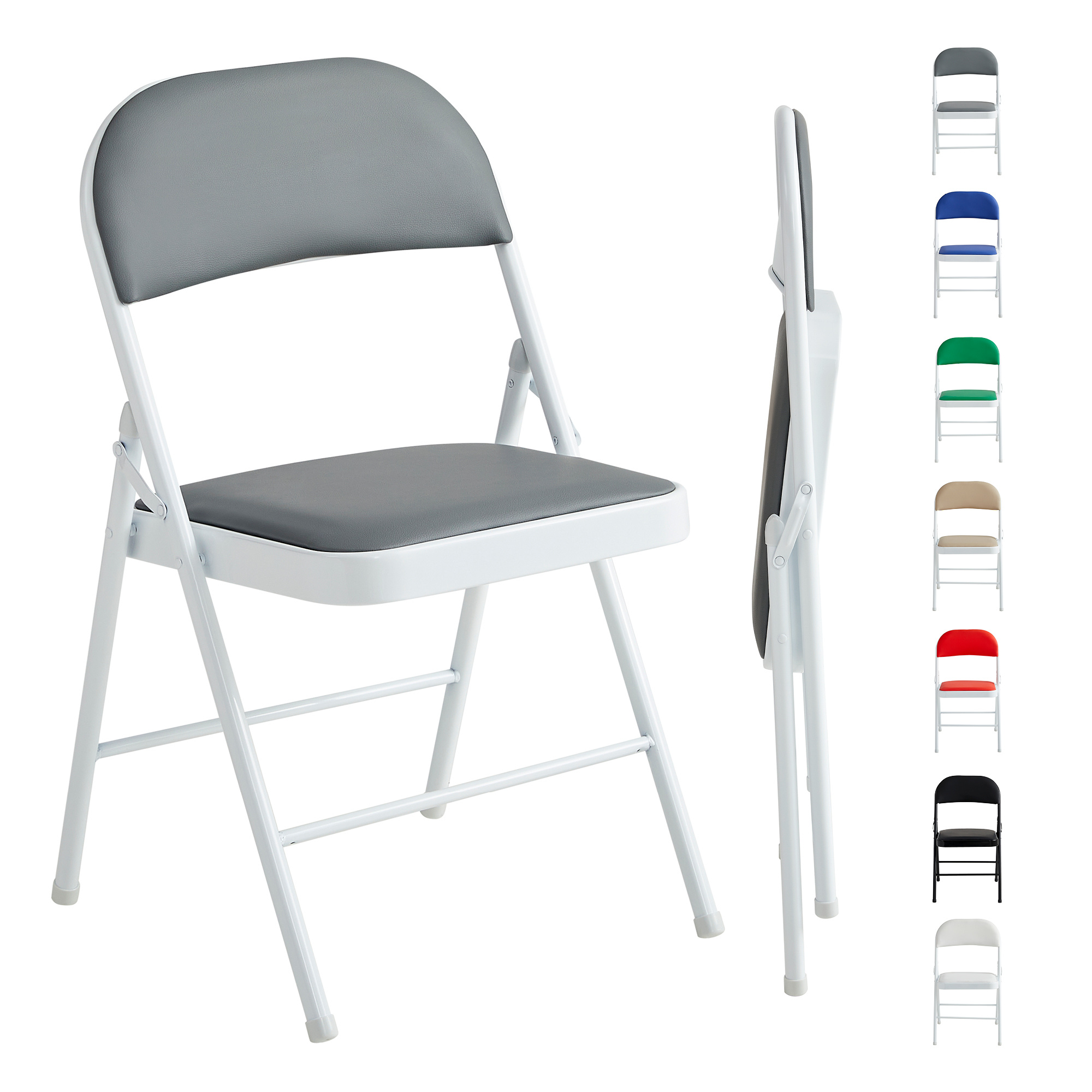 TEMU 1 Pieza Silla Plegable de Cuero Sintético con Estructura Metálica y Asiento Acolchado, Fácil de Doblar y Guardar para Hogar, Oficina, Comedor y