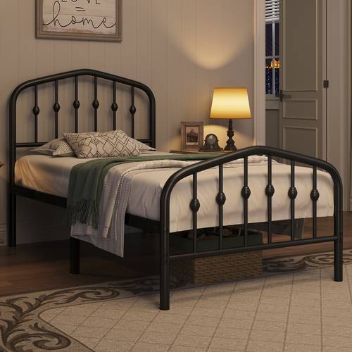 modern retro metal bed frame with headboard and footboard slatted bed for guest bedroom apartment