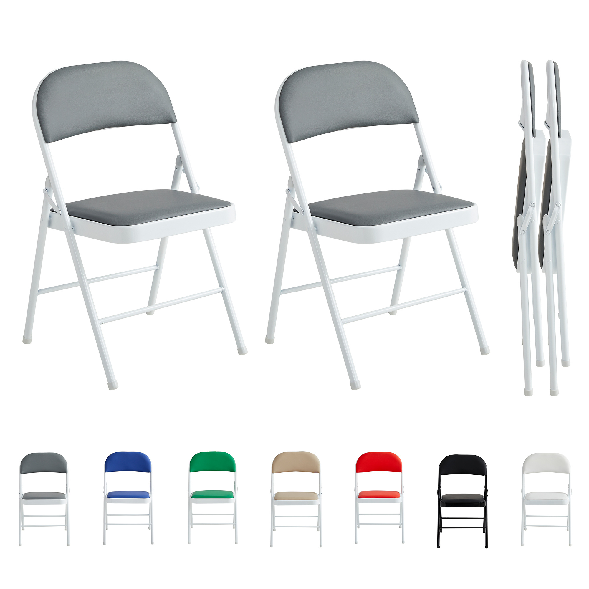 TEMU Mcc Direct 2pcs Folding Chair Set, Made Of Artificial Leather, With Metal Frame And Padded Seat, Easy To Fold And Store For Home, Office, Dining