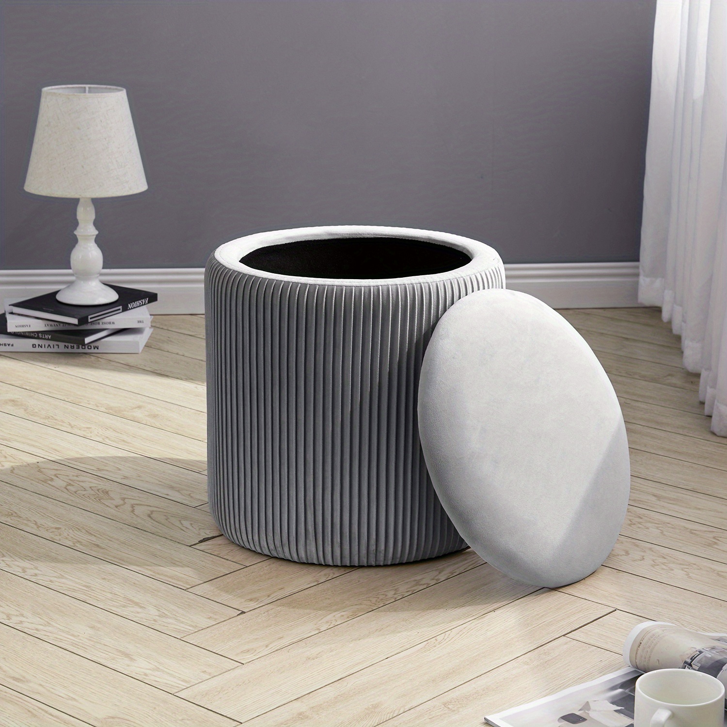 Grey Small Stool with Soft Cushions and Storage Box