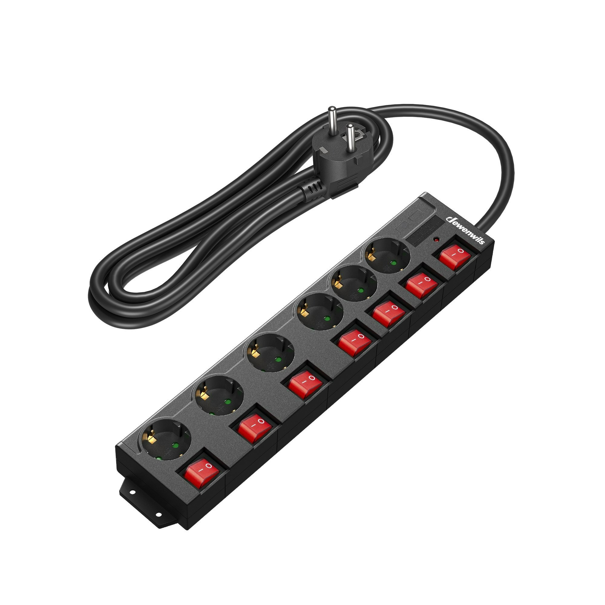 Single-switch Power Strip, 6-outlet Power Strip With Switch, Multi-socket Outlet With Protection, Child Safety Lock, 90° Rotated, , Black