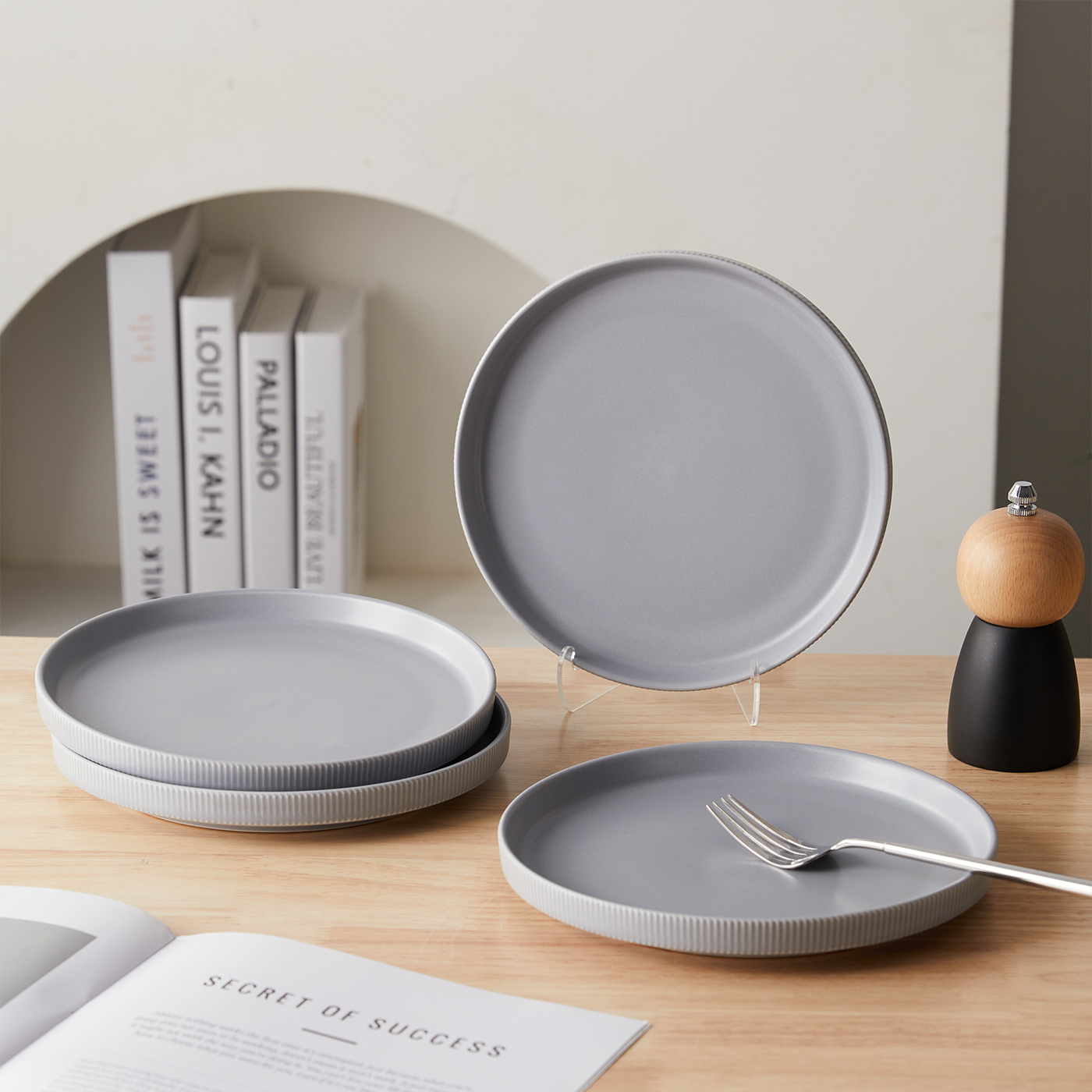TEMU Lot de 4, Ø21,3 cm, 8 pouces, mate, service de vaisselle, ensemble d'assiettes, assiettes plates, convient pour assiettes à salade, assiettes à