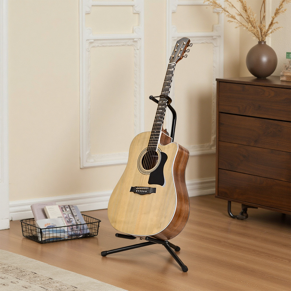 TEMU Fully Foldable Vertical Guitar Stand - Sleek Polished Finish, Design With X-shaped Base For Stability, Ideal For Bedroom Display Of Acoustic &