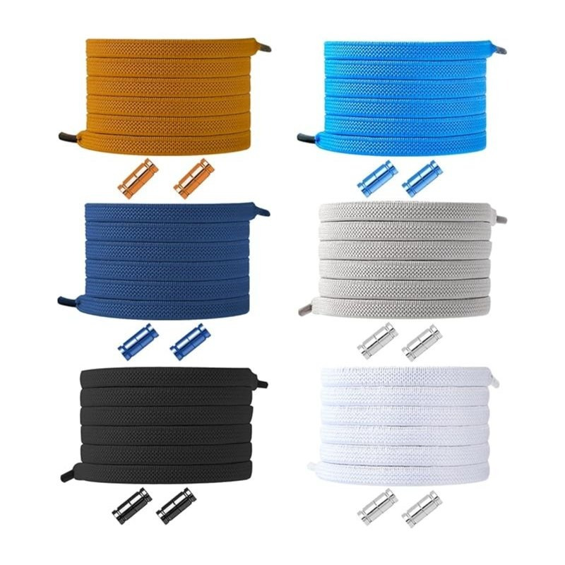 6 Pairs of Elastic Shoelaces Adjustable Universal Loopless Shoelaces Elastic Shoe Laces with Metal Buckle