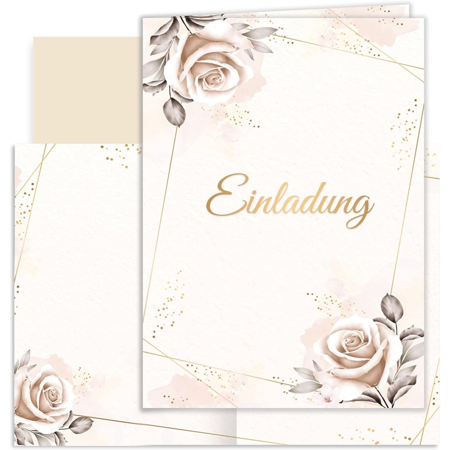 E-shop 10x Einladungskarten Beige Aquarell mit Umschlägen Klappkarten Einladung Party Geburtstag Umschläge elegant Hochzeit 20 30 40 50 Blätter Vintage