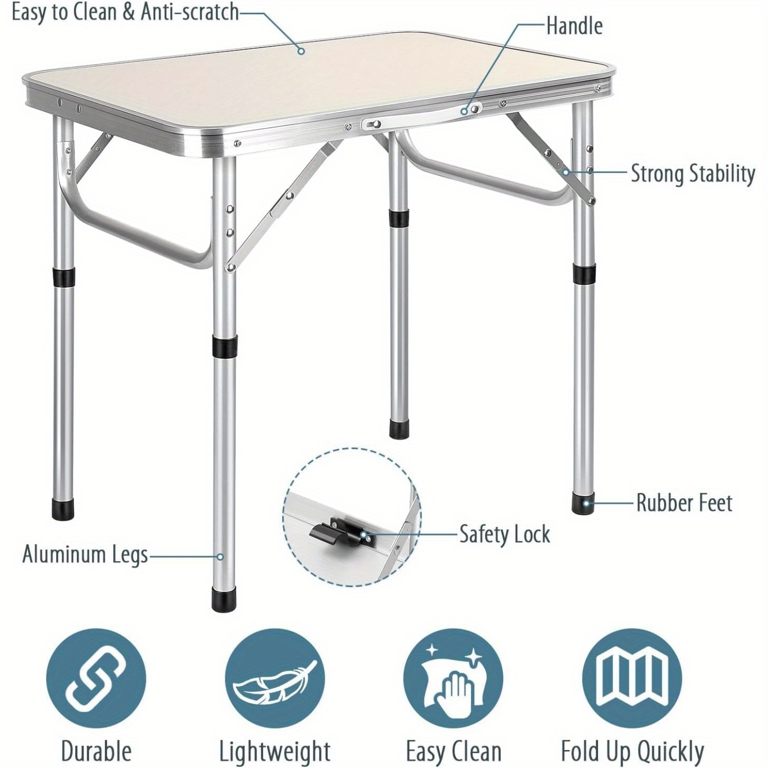 Folding Camping Table, Adjustable Height Picnic Table for Outdoor Use