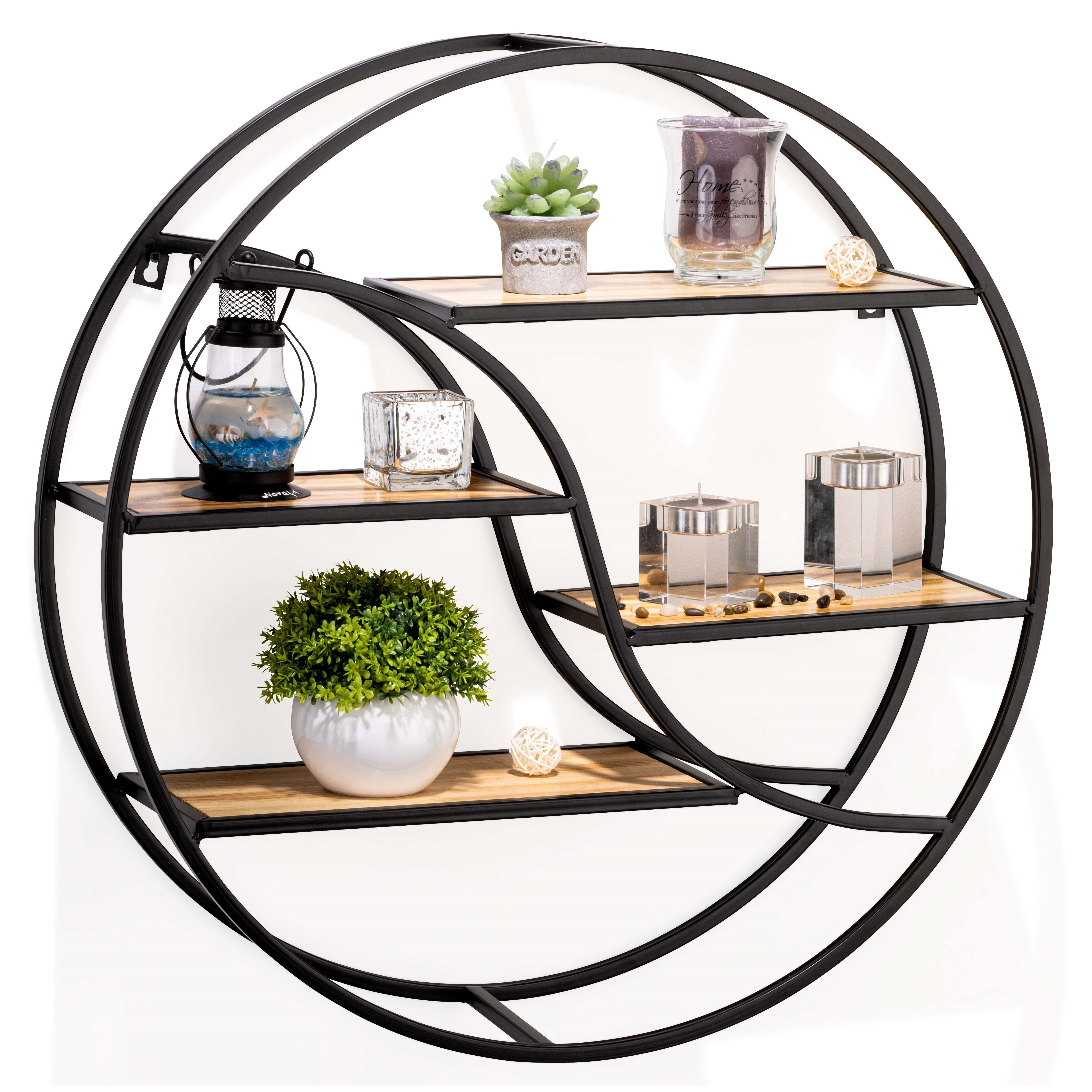Image of Wall Shelf Black Metal - Hanging Shelf For Decor Living Room Modern 56x14cm | Floating Shelf Round For Decoration Bathroom Decor Bedroom | Kitchen Shelf Room Decor Aesthetic Wall Decor