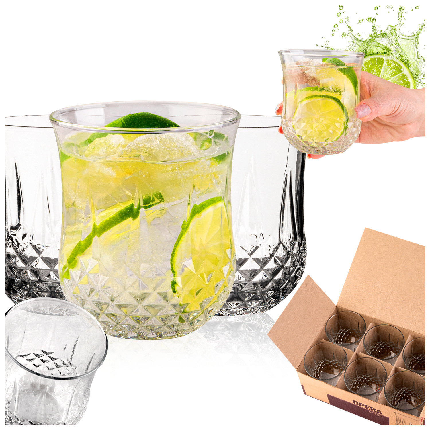 TEMU 6 Glasses For Drinks, Beverages With Oxford 320 Ml Embossing