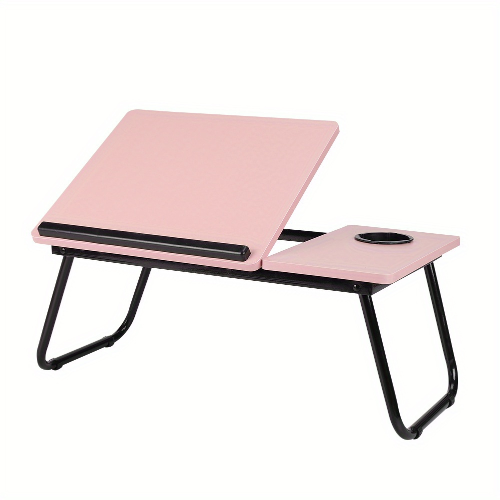 [Cozy Comfort] Versatile Folding Laptop Desk with Cup Holder - 5-Level Adjustable Tilt, Portable & Sturdy Wooden Frame, Ideal for Reading, Studying & Serving Breakfast in Bed - Available in Black, Walnut, Natural, Pink