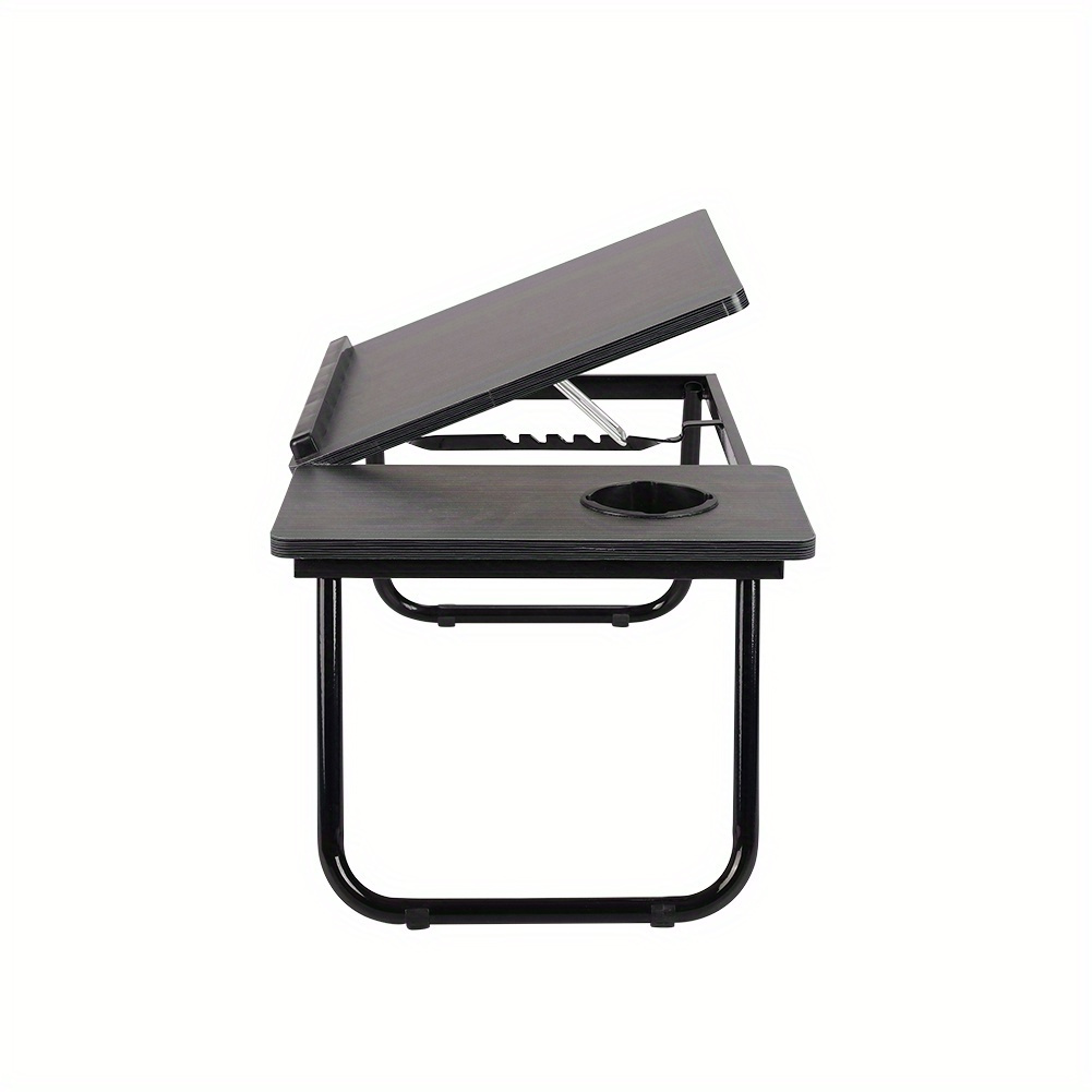 [Cozy Comfort] Versatile Folding Laptop Desk with Cup Holder - 5-Level Adjustable Tilt, Portable & Sturdy Wooden Frame, Ideal for Reading, Studying & Serving Breakfast in Bed - Available in Black, Walnut, Natural, Pink