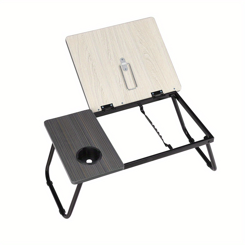 [Cozy Comfort] Versatile Folding Laptop Desk with Cup Holder - 5-Level Adjustable Tilt, Portable & Sturdy Wooden Frame, Ideal for Reading, Studying & Serving Breakfast in Bed - Available in Black, Walnut, Natural, Pink