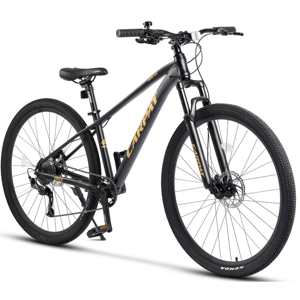 29 inch mountain bike   with hydraulic disc brakes 1x9   80mm suspension fork aluminum   frame double wall rims 160mm hydraulic disc brakes aluminum frame all terrain tires adjustable seatpost enjoy a   riding experience