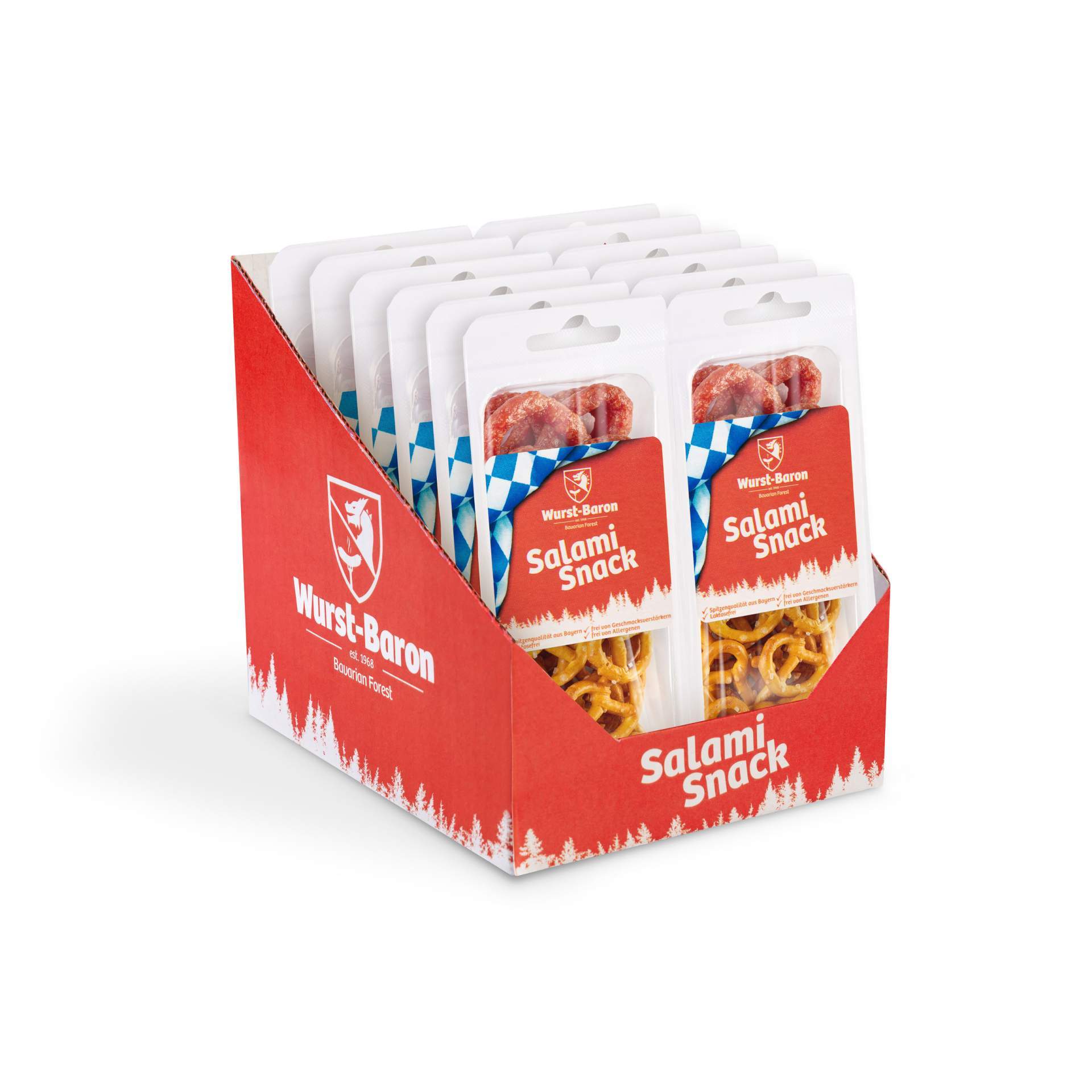 E-shop Snack&Snack 12 × 50 g Salami‑Brezeln Mix – bayerische Salami‑Snacks im Brezendesign, salziges Gebäck & Protein‑Snack, ideal als Geschenk,