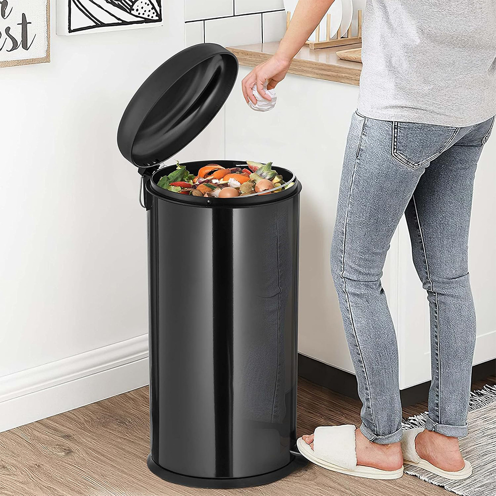 Image of Ribelli 30l Stainless Steel Trash Can, Step Bin With Inner Bucket, Soft Closing Waste Trash Bin, Round Waste Container, Paper Basket, Garbage Bin
