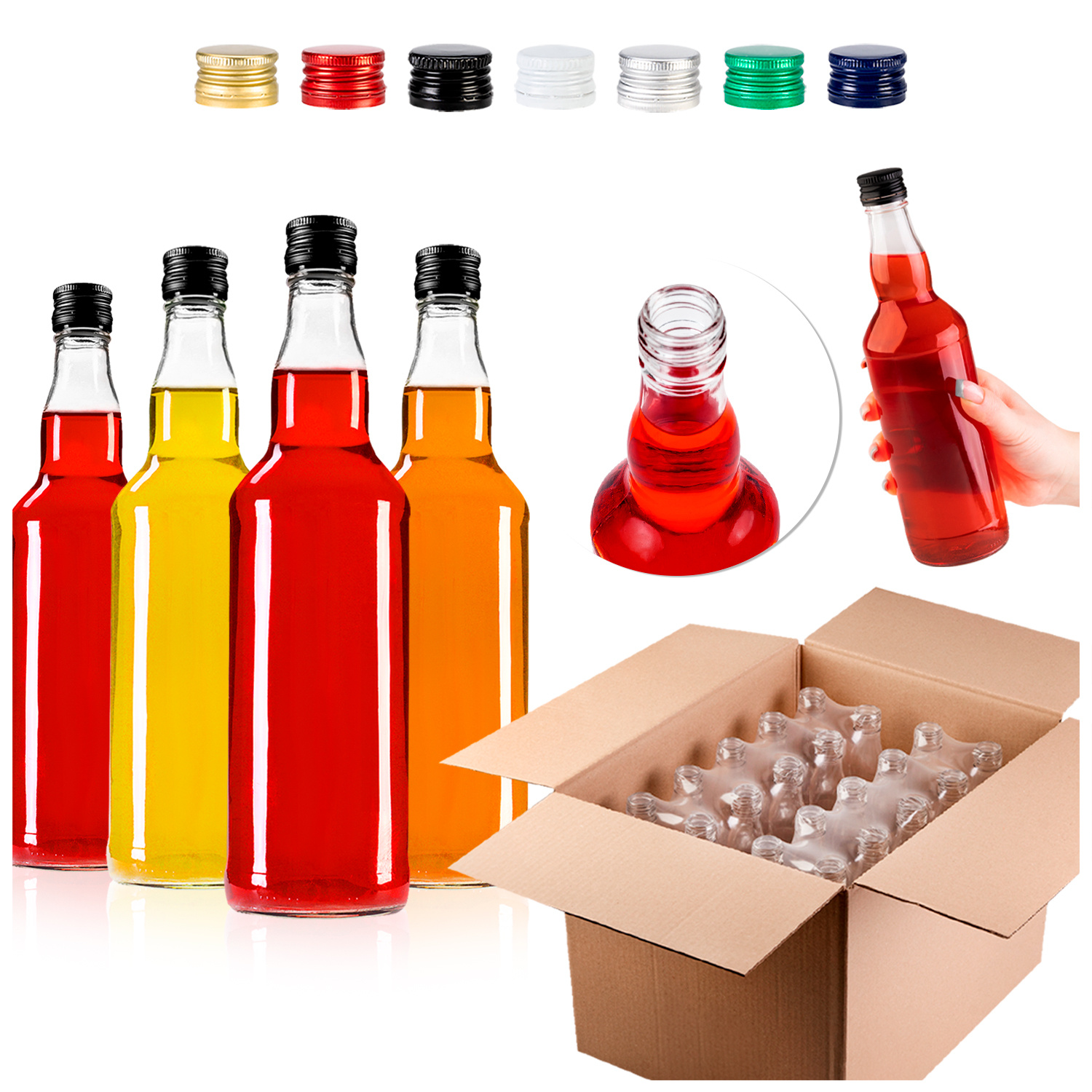 E-shop 50 Stk. Glasflaschen für Alkohol 500 ml, für Säfte, selbstgemachte Spirituosen, Produkte