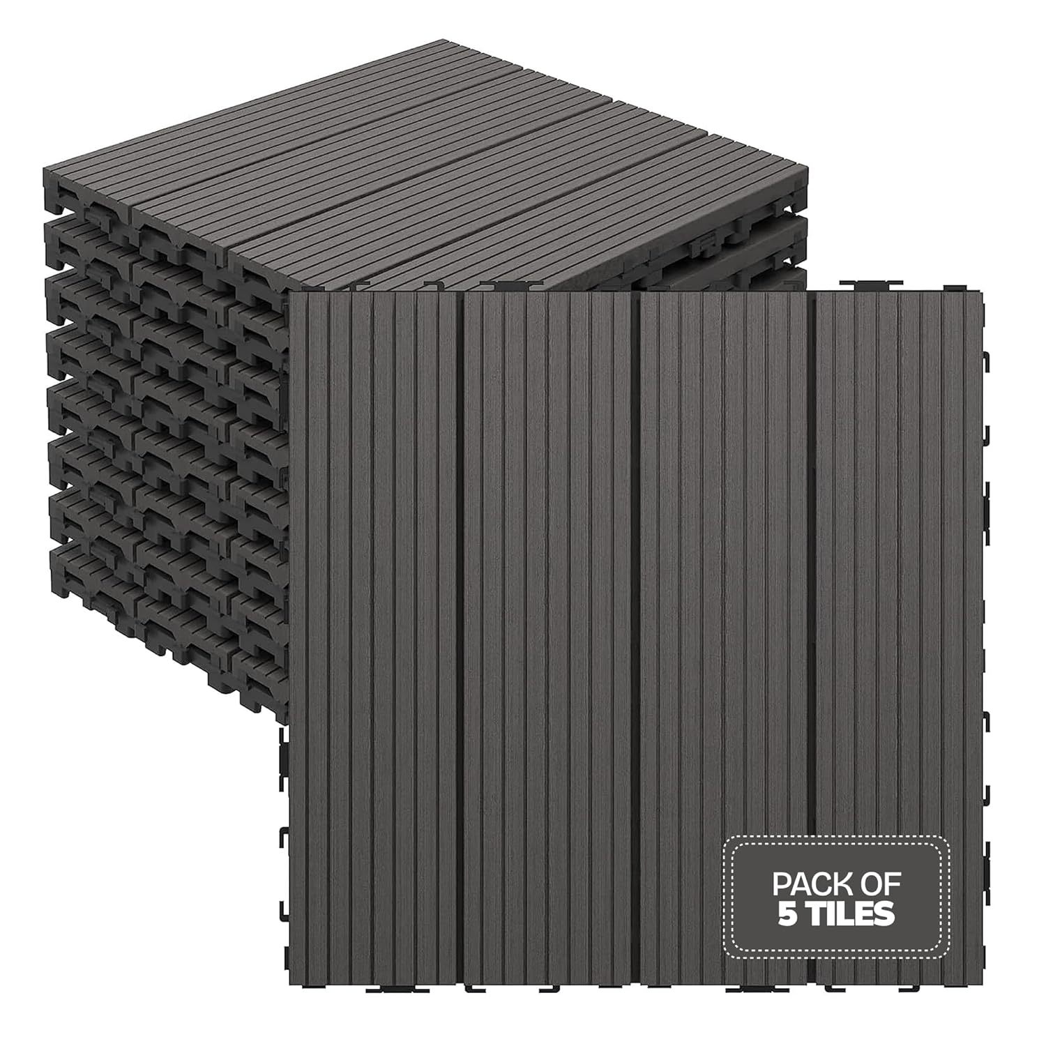 TEMU Interlocking Decking Tiles Outdoor 5 Pack – 30x30cm Composite Wood-plastic Blend – Patio And Balcony Flooring Tiles – Weather-resistant,