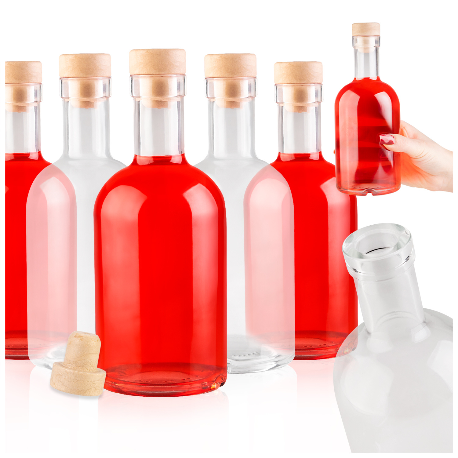 Image of 10pcs. Glass Bottle 500ml For , Whiskey, Wine, Liqueur, Vodka - Glass Bottles 0.5 L, Thick Glass, Classic Shape - Bottles For , Whiskey, Vodka And Wine, Ideal For Gifts