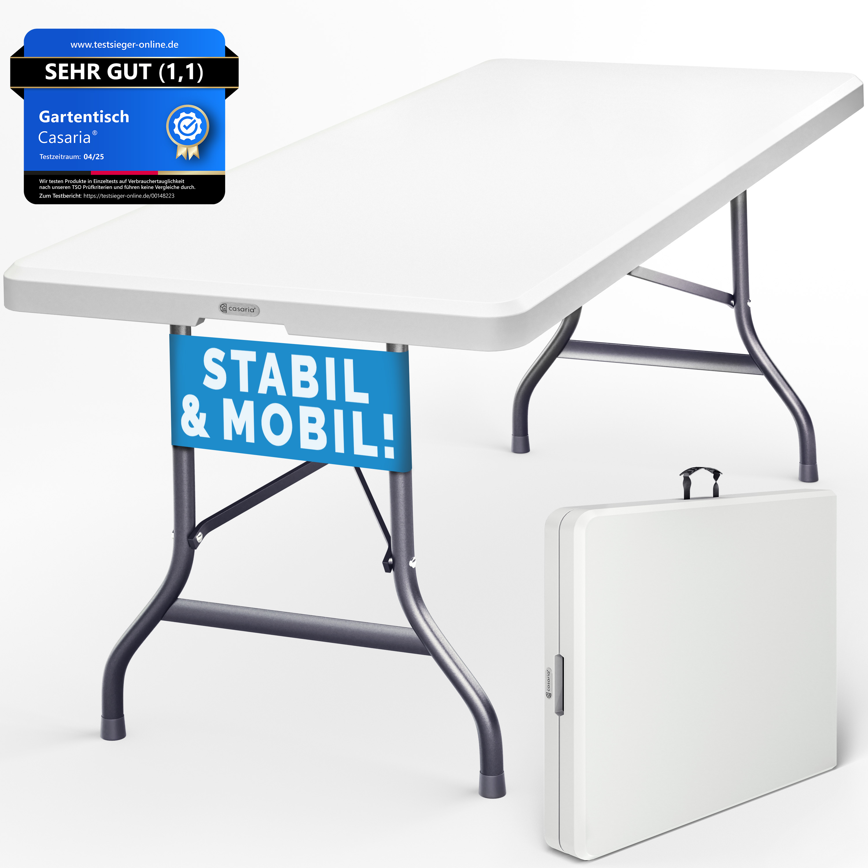 Casaria® Garden Table 183x76cm Foldable Weatherproof Portable Plastic Camping Balcony Table Folding Table Camping Table Buffet Table White