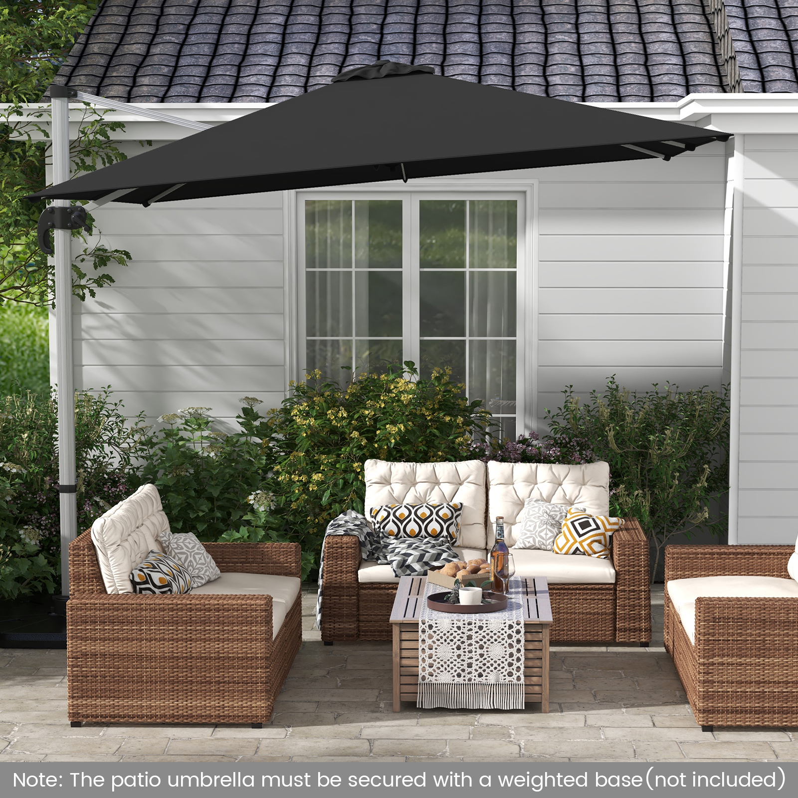 Patio Offset Umbrella, Outdoor Square Cantilever Hanging Umbrella With Cross Base