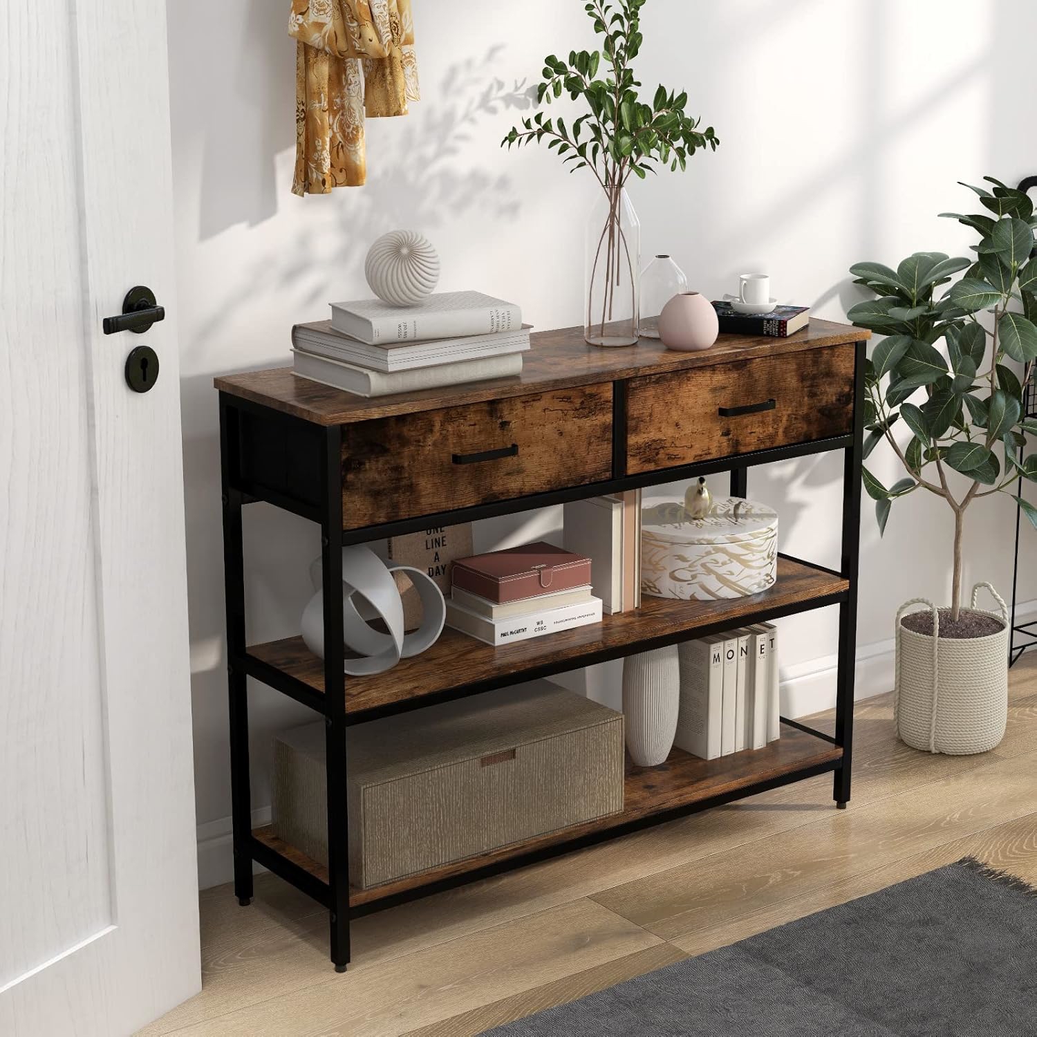 3-tier Entryway Table, Sofa Table With 2 Large Drawers