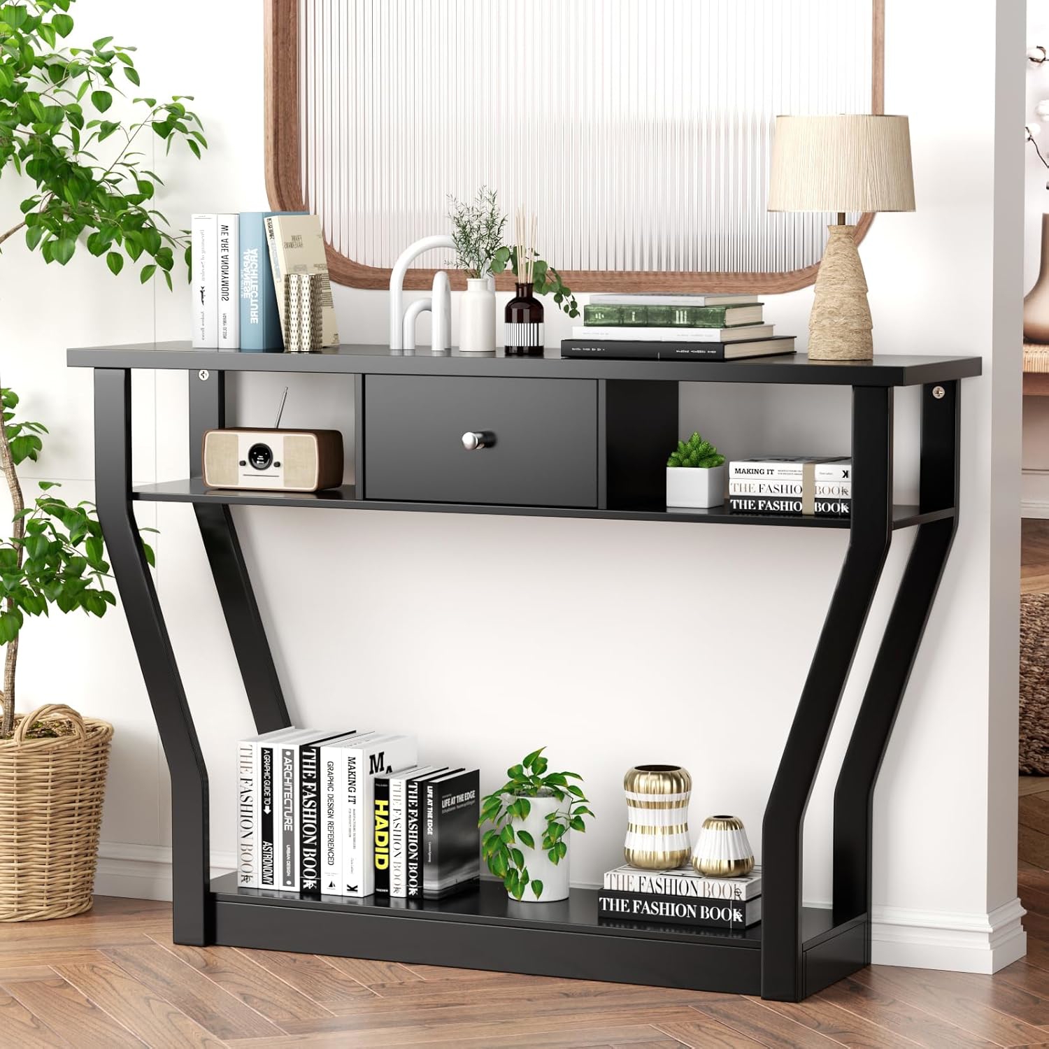 Narrow Console Table, 120 X 30 X 81 Cm, Hallway Table With Drawers And Shelves, Wooden Entrance Table