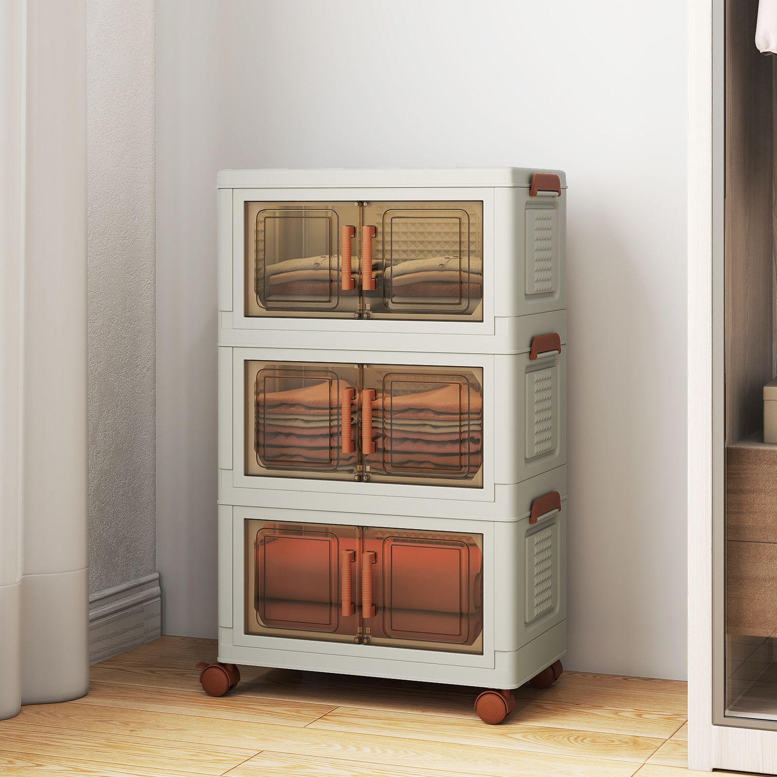 Storage Box With Lid, Stackable Storage Boxes With Wheels And Doors, Plastic Storage Cabinet, Plastic Box, Stacking Boxes, Storage Containers