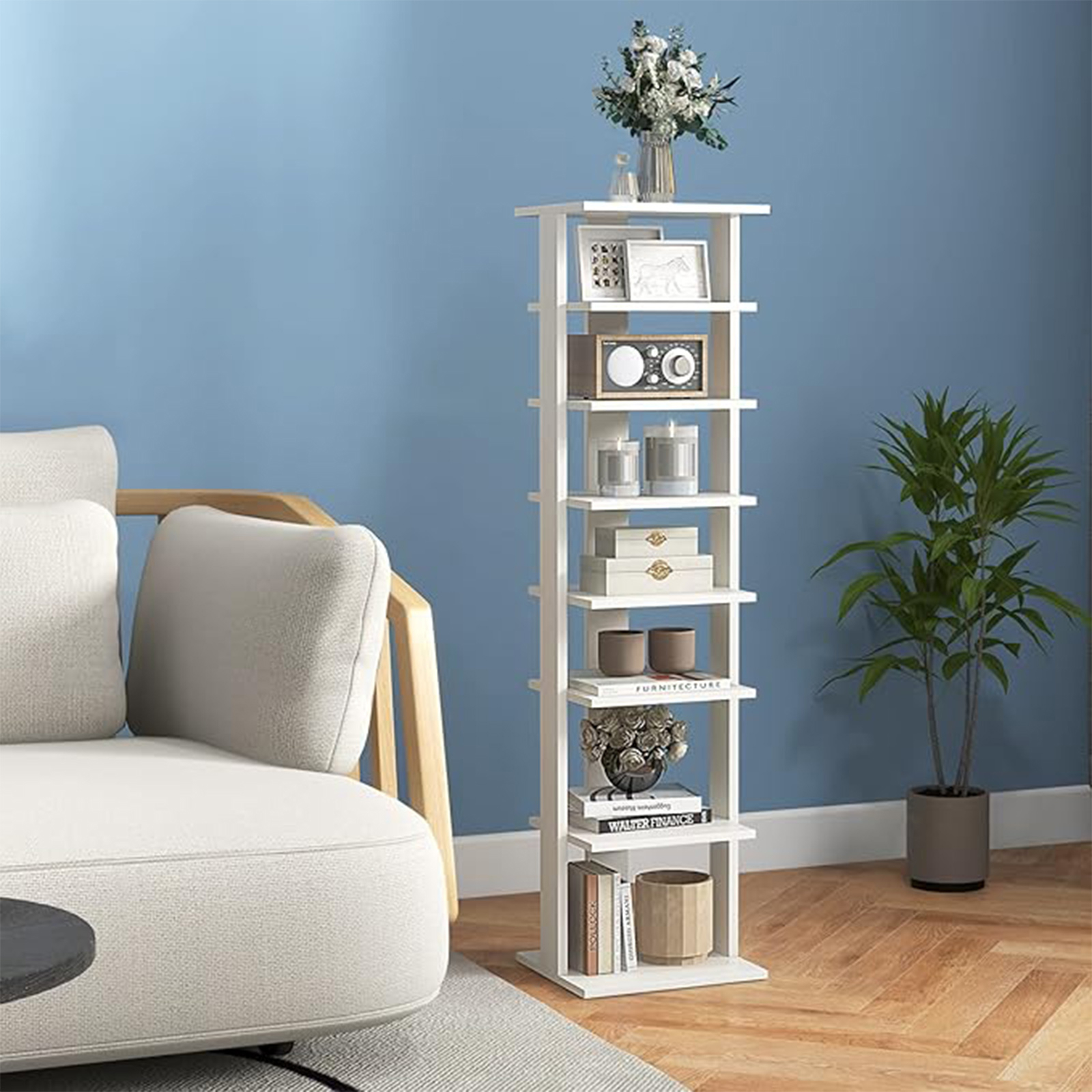 8 Tier Vertical Shoe Rack, Narrow Shoe Storage Organizer With Removable Shelf For Boots, Space- Shoe Stand