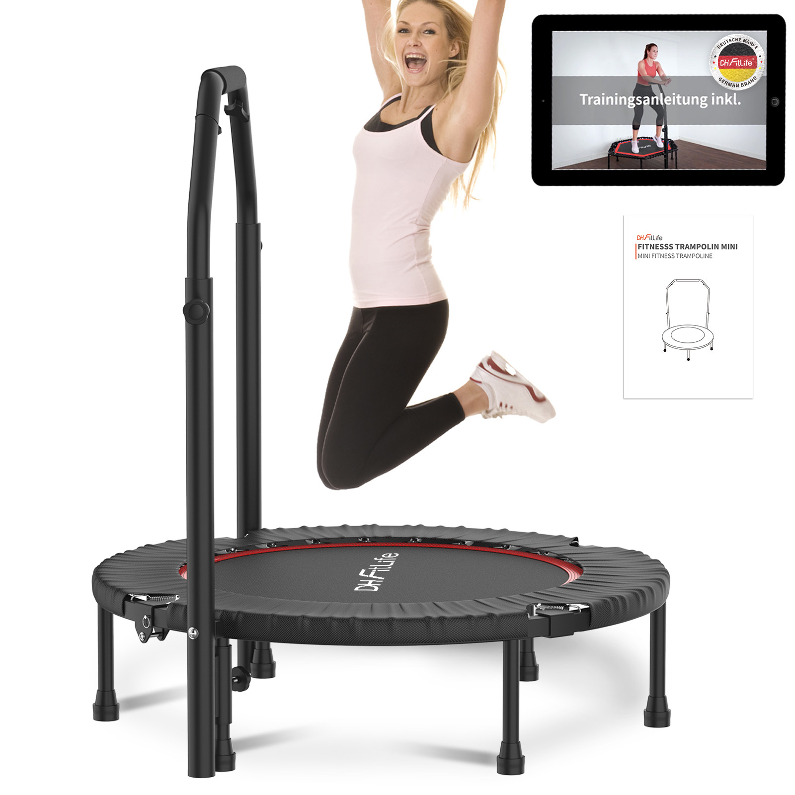 TEMU Dh Fitlife Foldable Indoor Fitness Trampoline No Installation Required | Ø 102 Cm 40 Inches Trampoline | Load Capacity 150 Kg | 4-level