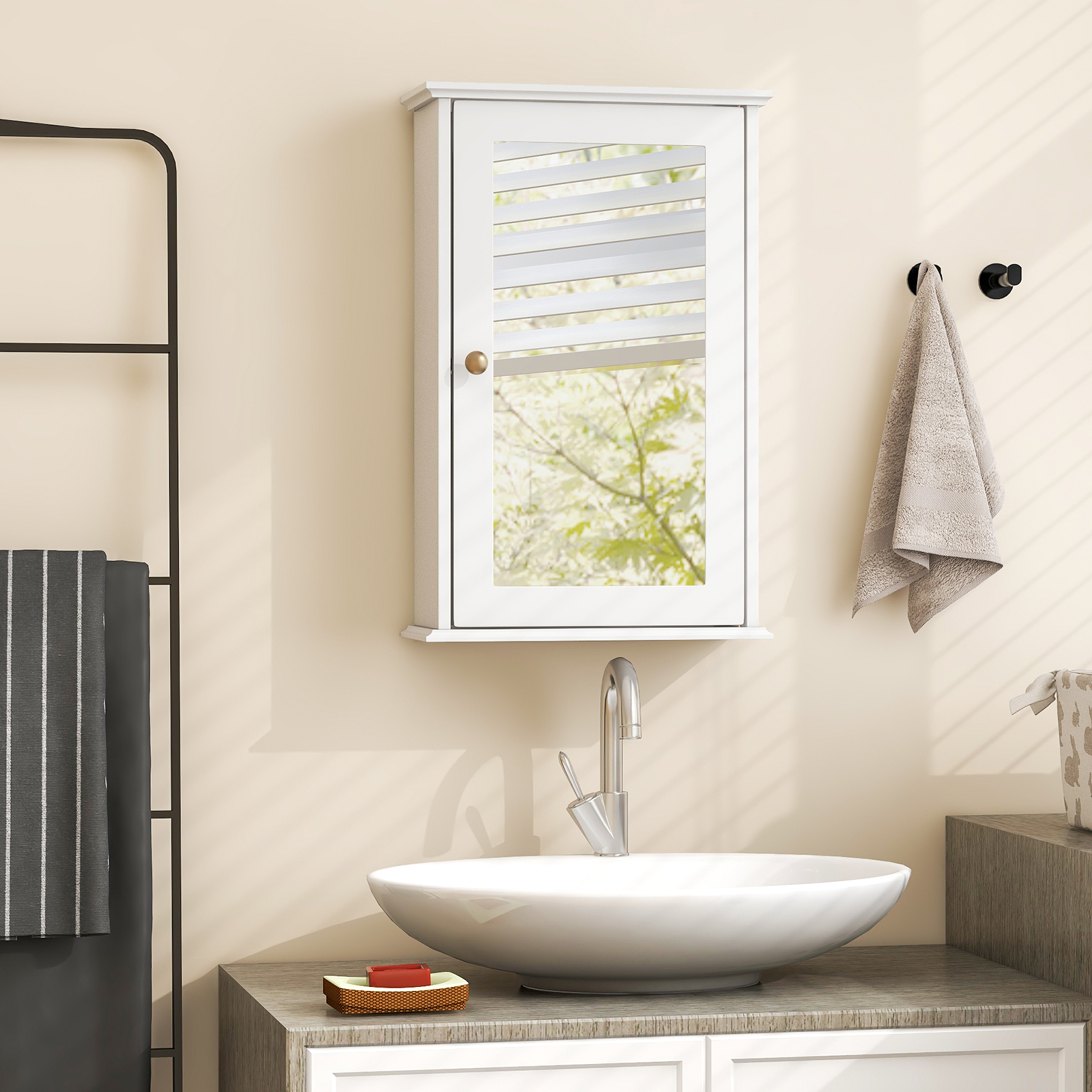 Image of Wall Mounted Bathroom Cabinet Mdf Slope Nc With 1 Door And Mirror Storage Shelf White 34 X 15 X 53 Cm