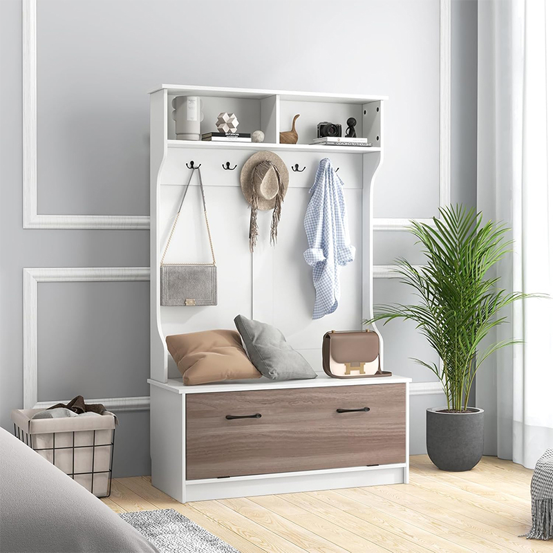 Clothes Rack With Storage Bench And 5 Hooks, Entrance Furniture, Wardrobe With Compartments