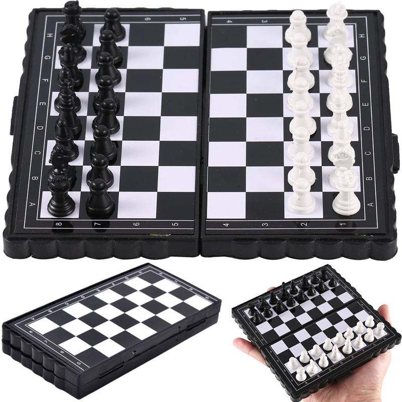 TEMU Chess And Checkers 2 In 1 Retoo Dailypro, Travel Magnetic 2w1, Foldable Board, Waterproof Figures, Magnetic Pawns, 16 White And 16 Black Pawns,