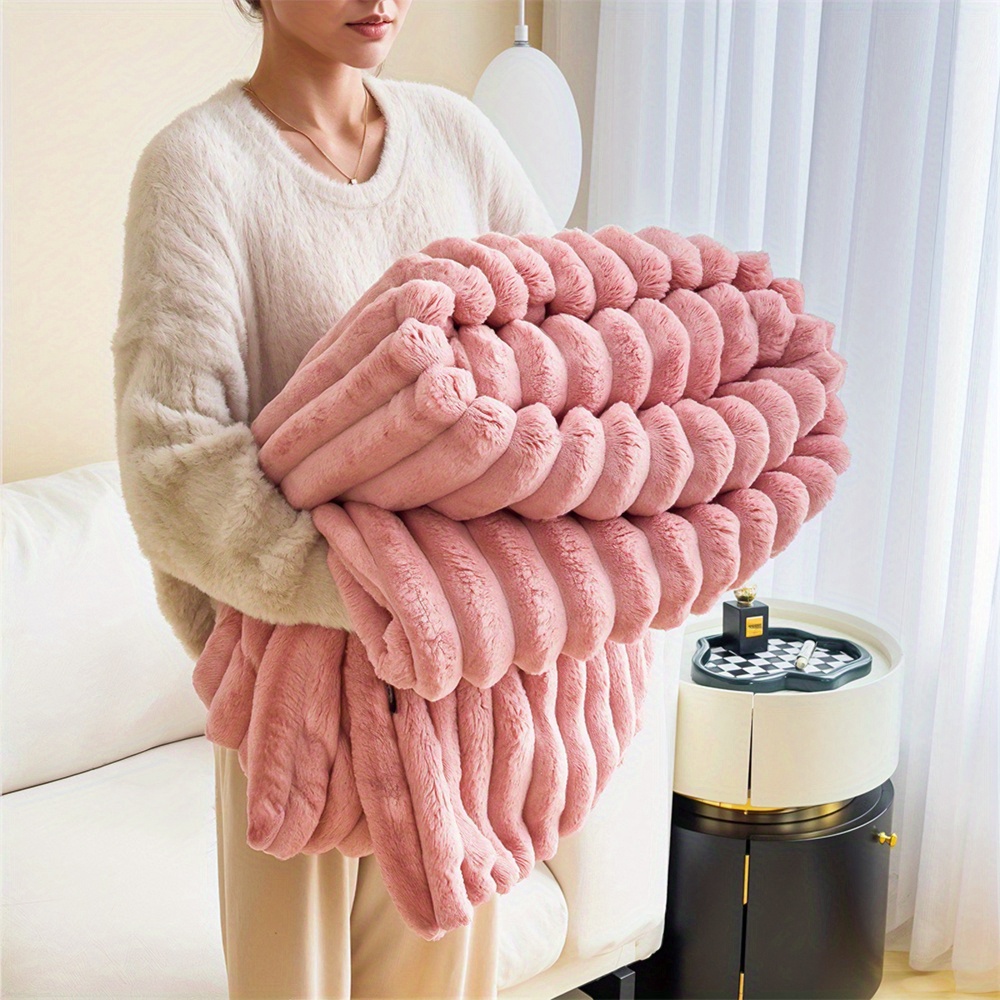 1pc large strips ribbed throw blankets luxurious 270g flannel fleece blanket warm cozy blanket throws for sofas bed chair couch settee super soft warm blanket single   super king   washable       camping