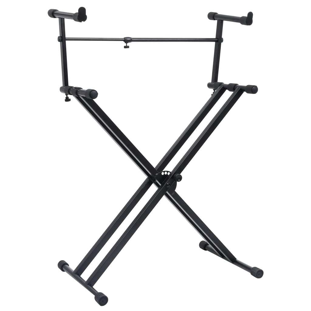 Vidaxl Double-bar Height-adjustable Foldable Keyboard Stand Tripod For E-piano, Black Steel