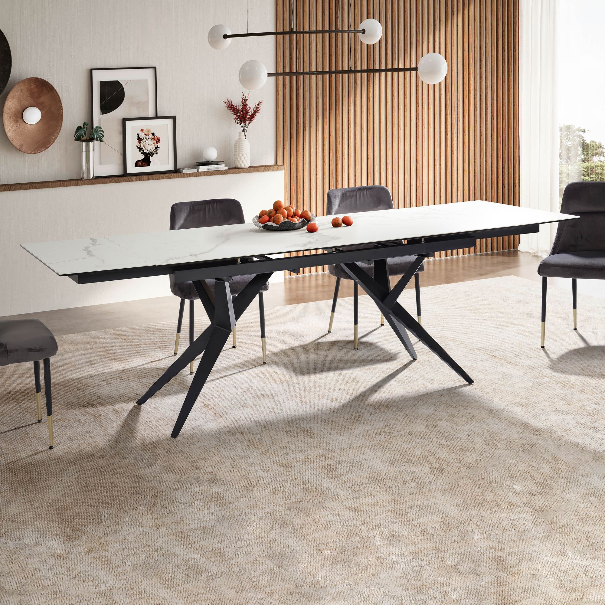 Dining Table 180 - 260 Cm Extendable Ceramic Glass, Large Ceramic Table, Designer Kitchen Table Rectangular, Extravagant Dining Table With Metal Legs