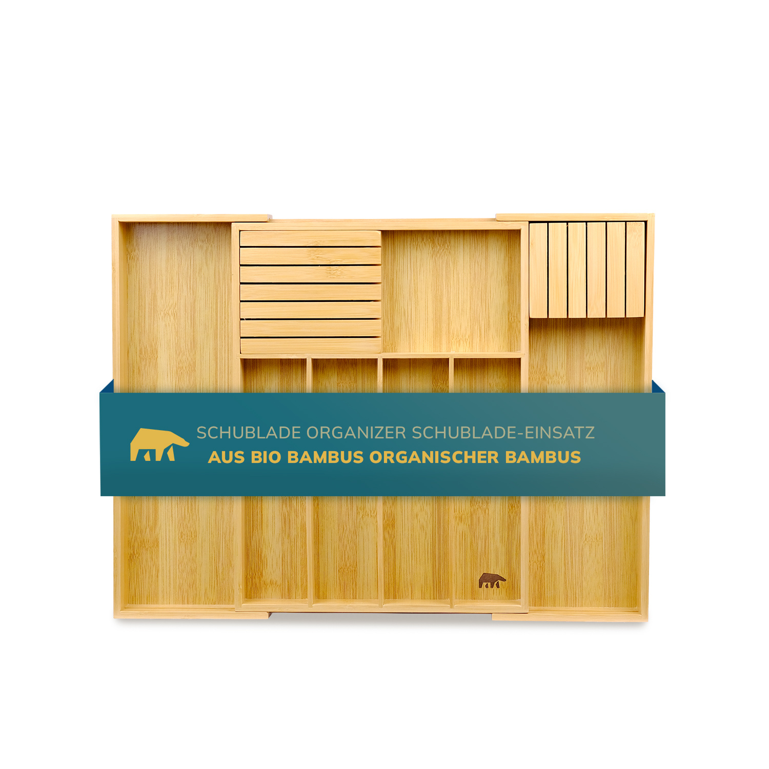 Bamboo Cutlery Tray With Knife Holder – Adjustable Drawer Organizer For Kitchen With 9 Compartments –bamboo Drawer Insert With Knife Block – High- Organizer Made Material